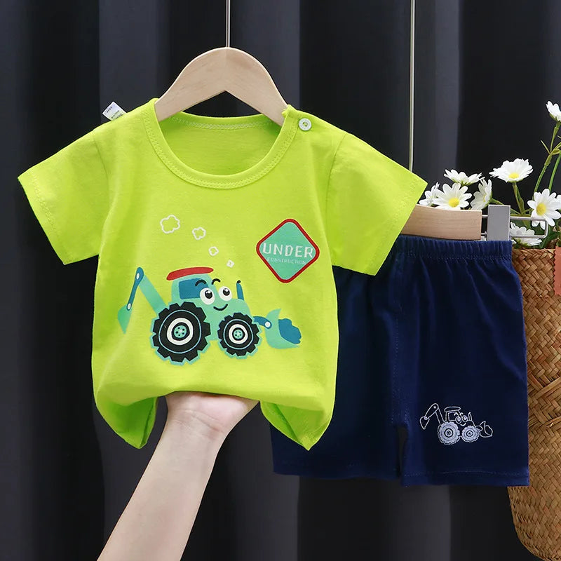 Boys Cartoon Print T Shirt Set
