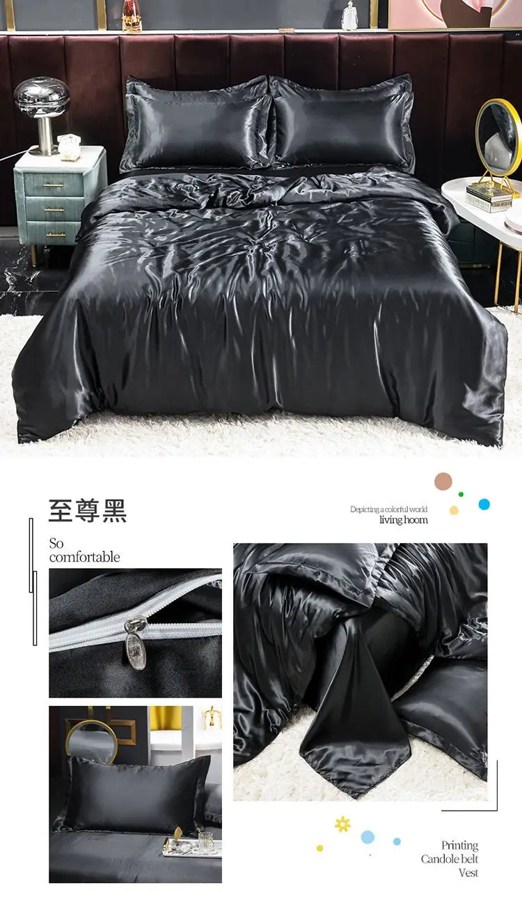 Luxury  Set Satin Duvet Cover Bedding Set With Pillowcase