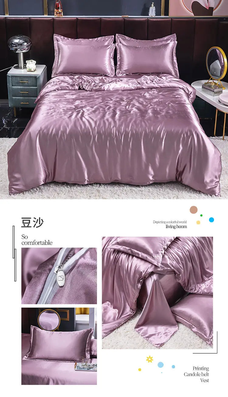 Luxury  Set Satin Duvet Cover Bedding Set With Pillowcase