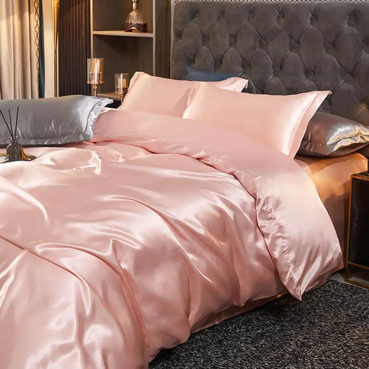 3/4pcs Luxury Rayon Satin/Linen Bedding Set with Duvet Cover Set
