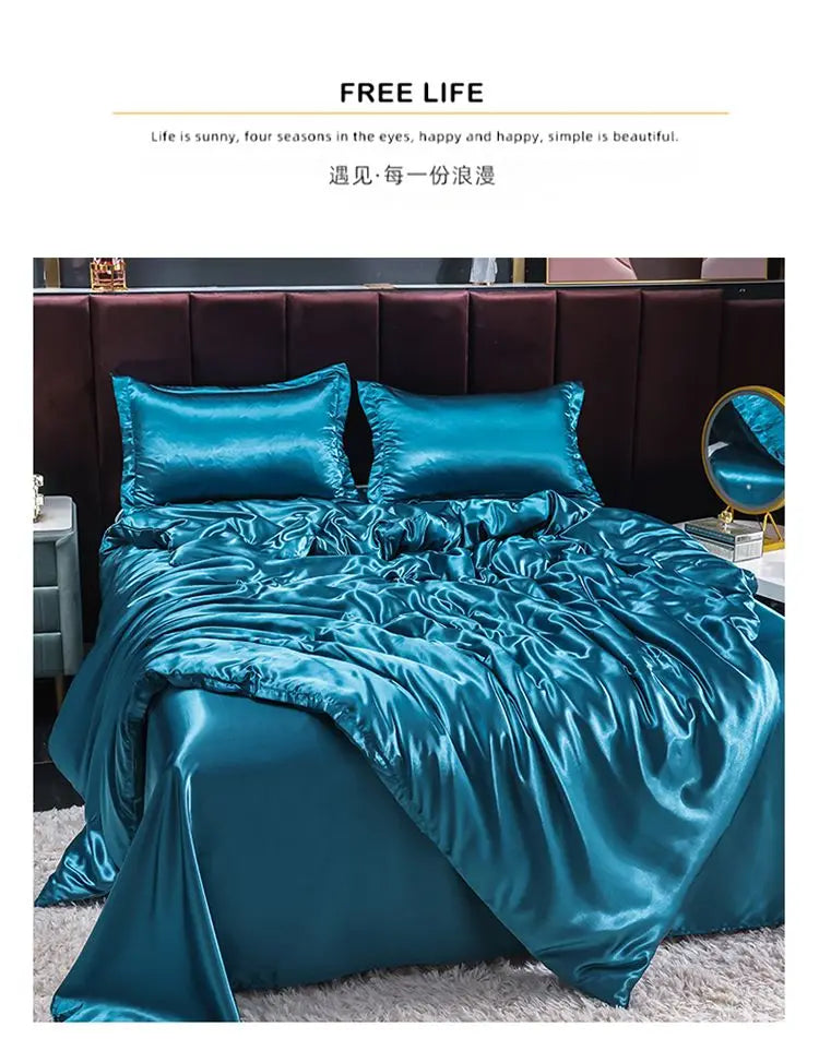 Luxury  Set Satin Duvet Cover Bedding Set With Pillowcase