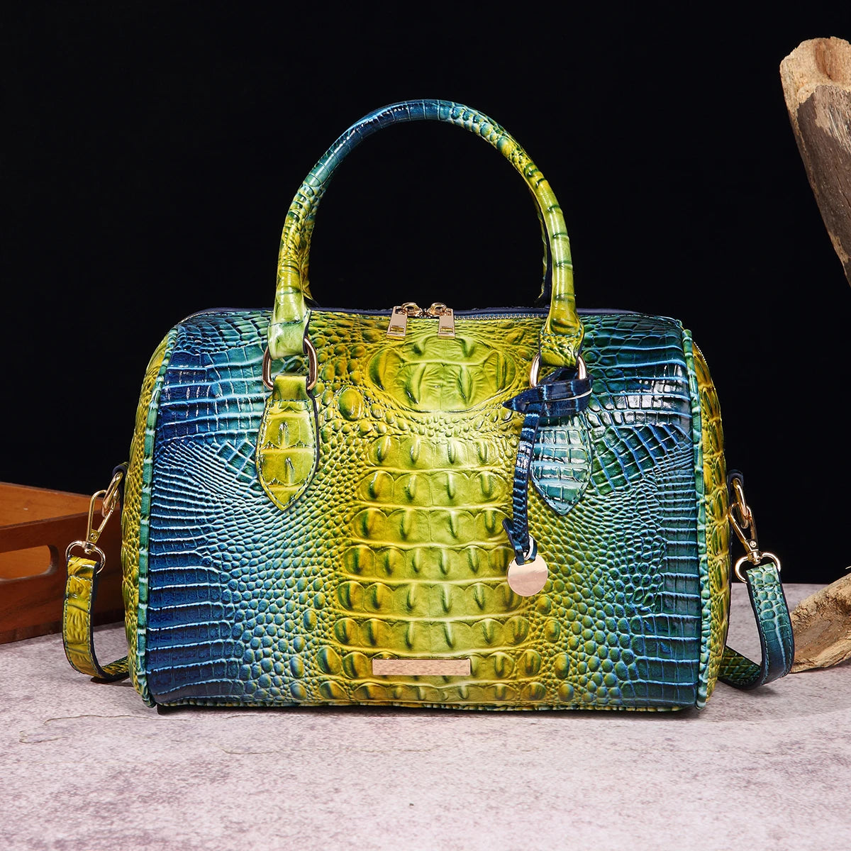 Mieshcel Kora Ombre Crocodile Embossed Boston Handbag