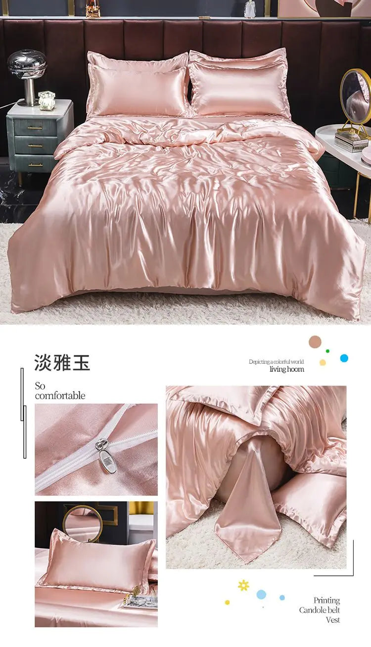 Luxury  Set Satin Duvet Cover Bedding Set With Pillowcase