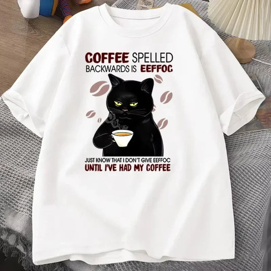 Coffee Spelled Backwards Cat Graphic T-shirt