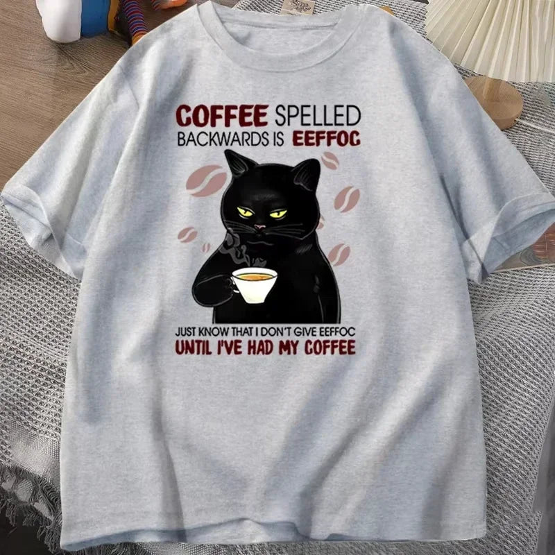Coffee Spelled Backwards Cat Graphic T-shirt