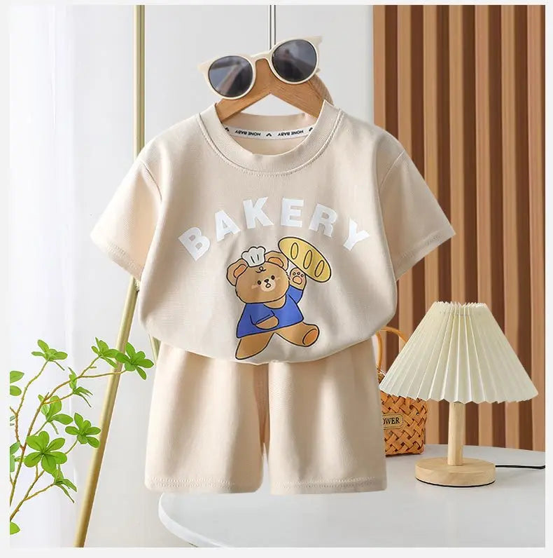 Cartoon Print T shirt + Shorts 2PC Set