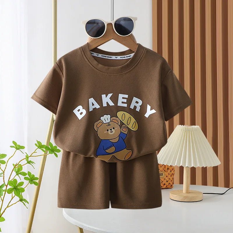 Cartoon Print T shirt + Shorts 2PC Set