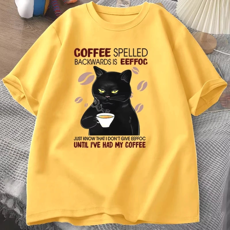 Coffee Spelled Backwards Cat Graphic T-shirt