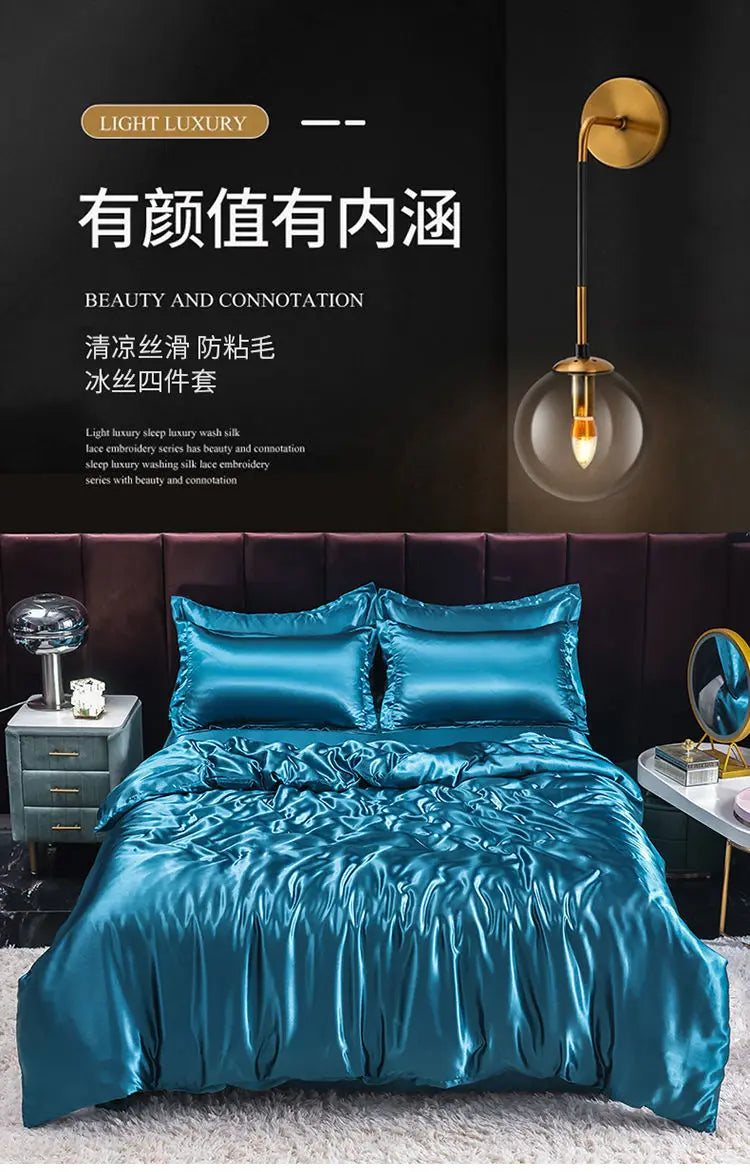 Luxury  Set Satin Duvet Cover Bedding Set With Pillowcase