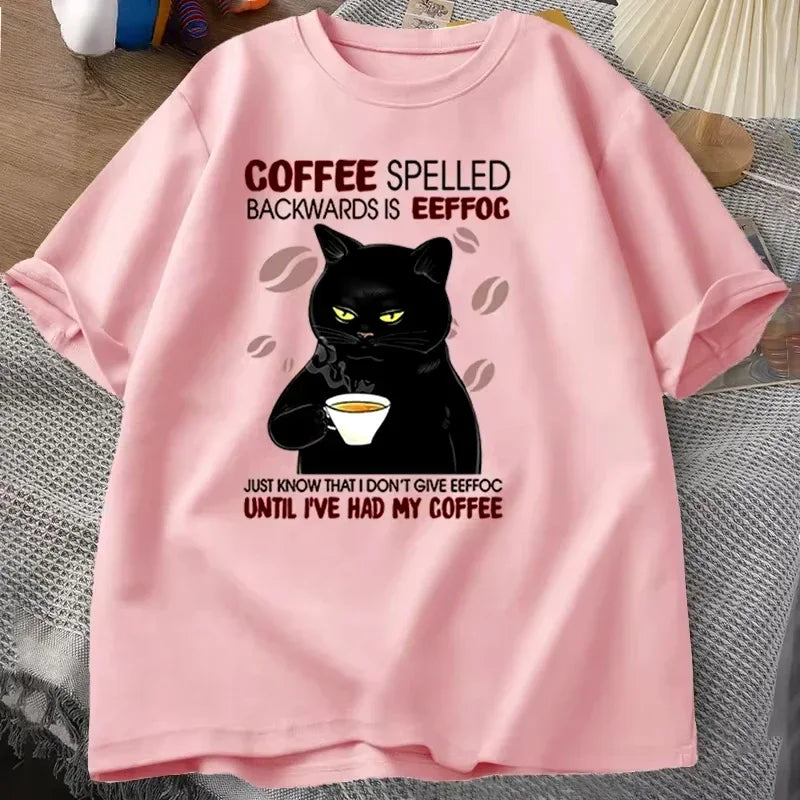 Coffee Spelled Backwards Cat Graphic T-shirt