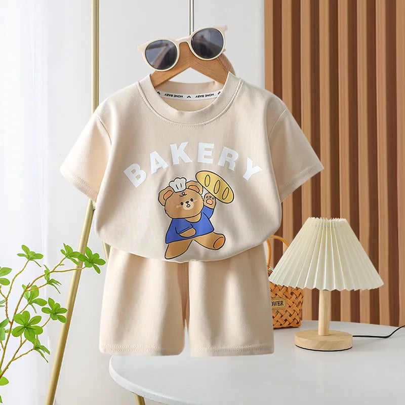 Cartoon Print T shirt + Shorts 2PC Set