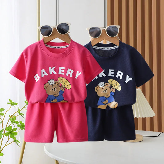 Cartoon Print T shirt + Shorts 2PC Set