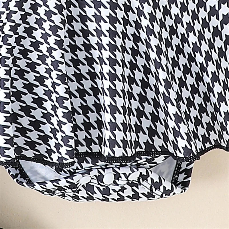 Baby Girl Long Sleeve Houndstooth Print Romper Dress with Headband by Pudcoco