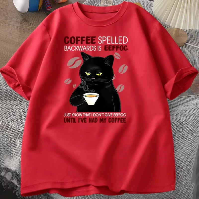 Coffee Spelled Backwards Cat Graphic T-shirt