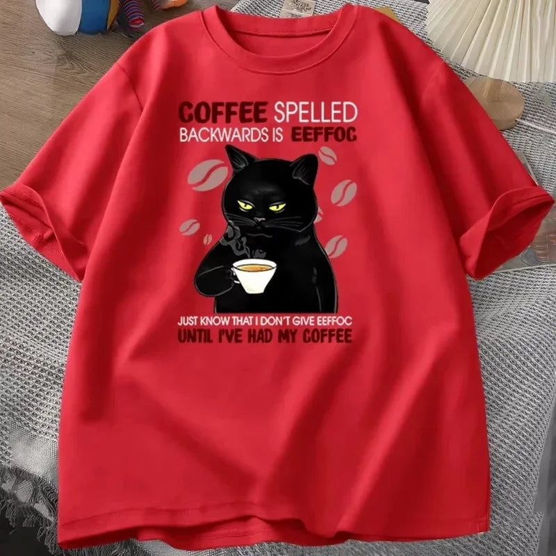 Coffee Spelled Backwards Cat Graphic T-shirt
