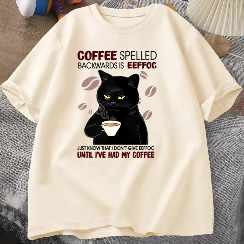 Coffee Spelled Backwards Cat Graphic T-shirt