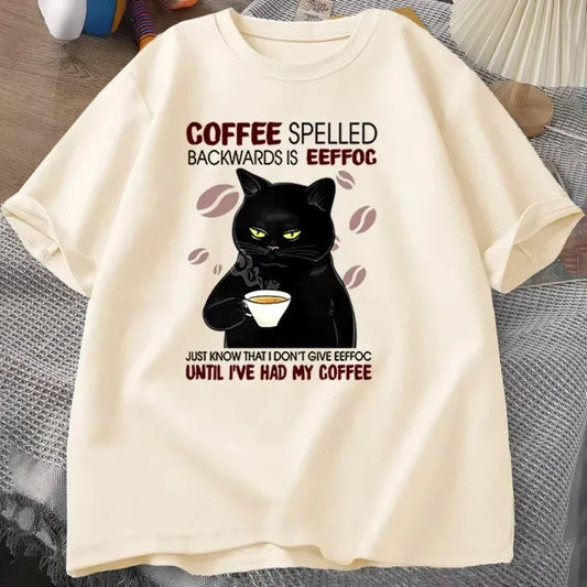 Coffee Spelled Backwards Cat Graphic T-shirt